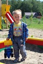 ÃÂ Ãâ¬ÃÆÃÂÃÂ little baby boy five years old playing on the Playground in the sandbox with toys in the summer Royalty Free Stock Photo